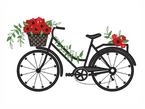 Bicycle with Flowers: A Charming Embroidery Design