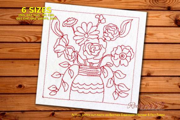 Charming Colorful Flower Pot Embroidery